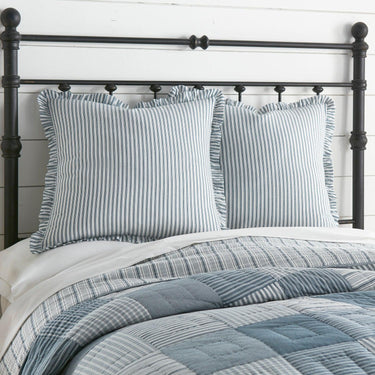 Sawyer Mill Blue Ticking Stripe Fabric Euro Sham 26x26 VHC Brands - The Fox Decor